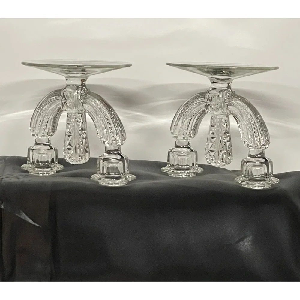 Tiffin Franciscan Williamsburg Clear Glass Double Candlesticks Candelabra Pair